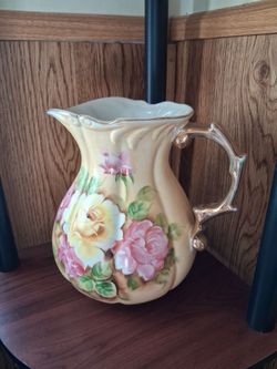 Vintage Ceramic Pitcher with Floral Design