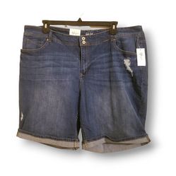Style & Co Women's Size 24W Casual Distressed Blue Denim Jean Cuffed Shorts