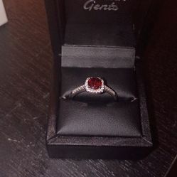 Modern Gents The Halo Ruby Engagement Ring W/Box S925