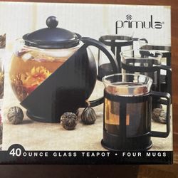 40 Once Glass Teapot and Four Mugs