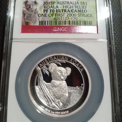 2015P Australia S$1 Koala - High Relief PF 70 Ultra Cameo Silver Coin