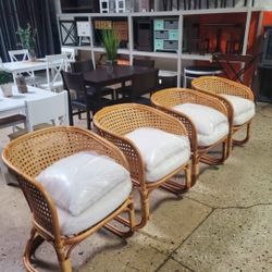 Set Of 4 bali & pari Niko Bohemian Light Honey Rattan Arm Chair)New)