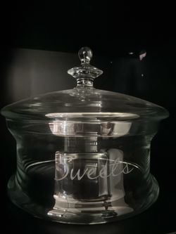 STICLA Romania Etched “Sweets” Glass Candy Jar with Lid