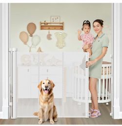 Reinforced 42 Extra Tall Retractable Dog Gate for Doorways, Extends up to 60 Wide, Mesh Baby Gate, Tall Baby Gates with Rods to Prevent Crawling Throu