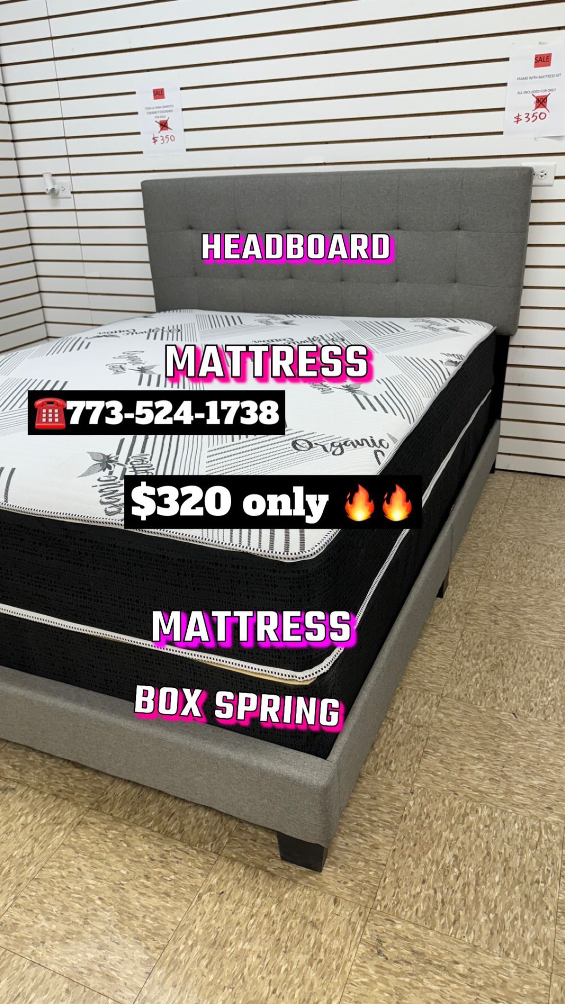 Queen Size Bed Headboard Frame Mattress And Box Spring All Included Brand New Furniture Yes We Deliver