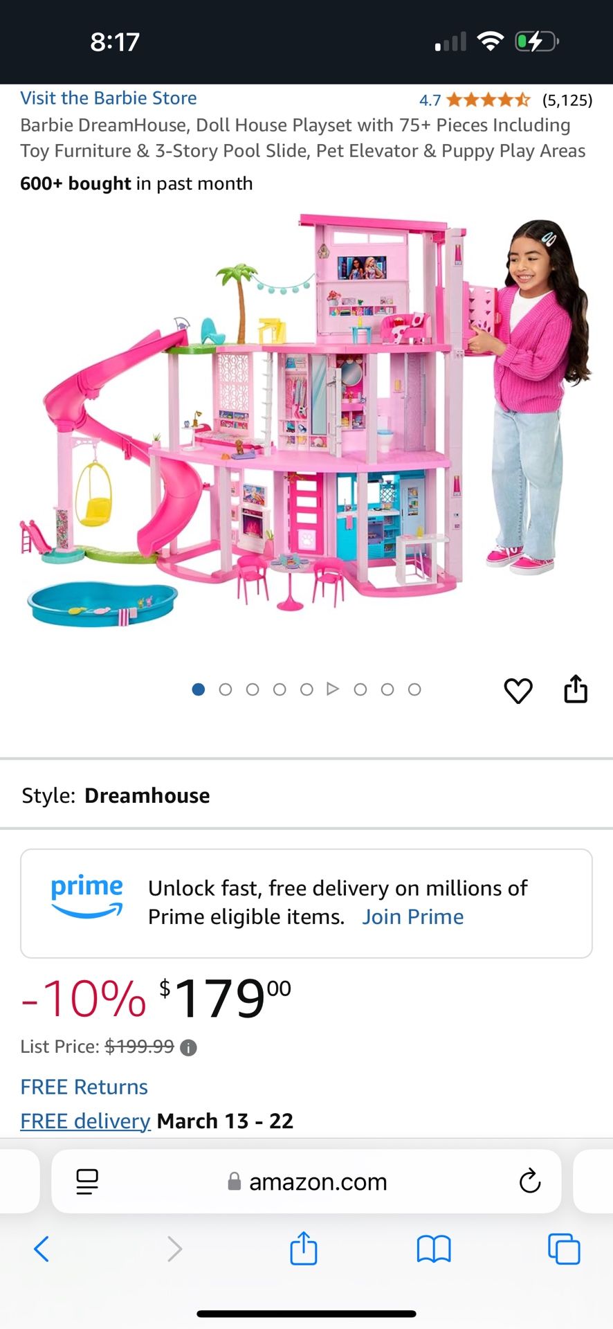 Barbie DreamHouse, Doll House Playset with 75+ Pieces Including Toy Furniture & 3-Story Pool Slide, Pet Elevator & Puppy Play Areas