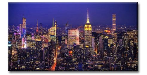 Manhattan Skyline Blue Canvas Print, New York City Wall Art  20x40