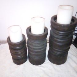 Large Solid Wood Mahogany Candle Holders