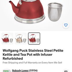 Wolfgang Puck Stainless Steel Petite Kettle and Tea Pot with Infuser