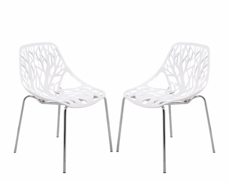 Leisuremod Modern Asbury Dining Chairs With Chromed Legs, Set of 4, White
