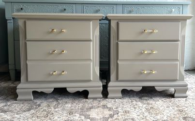 refinished gray beige with gray undertones pair of nightstands