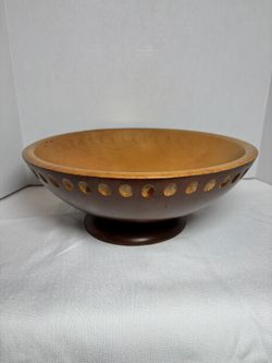 Vintage Munising Large Wooden Round Bowl
