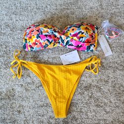 NWT Anne Cole Twist Bandeau Bikini Top ROXY Yellow Bottoms Two Piece Set Sz XL