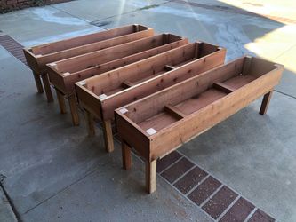 Redwood Cedar privacy wall garden bed planter boxes raised elevated 3 4 5ft long wheels casters custom made vege