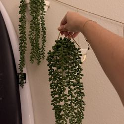 Set of 2 Geometric Wall Planters - White & Gold with Faux Plants