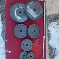 90LBs PLASTIC WEIGHTS 5' BAR   2-25s. 2-10s   1-5s  2-2.5s 
11525 S HALSTED DUNKIN DONUTS/7111.S WESTERN WALGREENS 
35$  CASH ONLY AS IS 