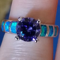 Very Stunning 🆕 Sterling Silver Tanzanite Fire 🔥 Opal Ring 💍 SIZE 5! 