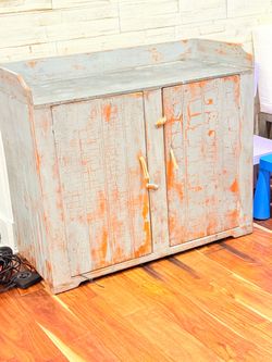 Rustic Distressed Wood Cabinet with Two Doors