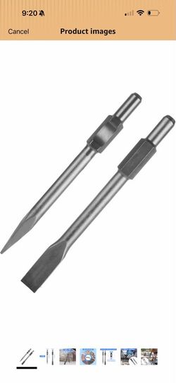 2 PCS Jack Hammer Chisel 1-1/8” Hex Jack Hammer Bits Point and Flat Concrete Chisels 1-1/8 Hex Shank Demolition Hammer Drill Bits for Concrete Breaker