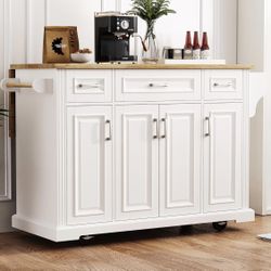 Scratched Top Assembled New 54" Large Kitchen Island with Wood Drop Leaf, Rolling Kitchen Cart