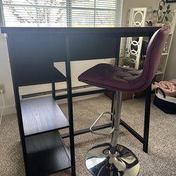 Unique Purple & Chrome Stools + Black Standing Desk