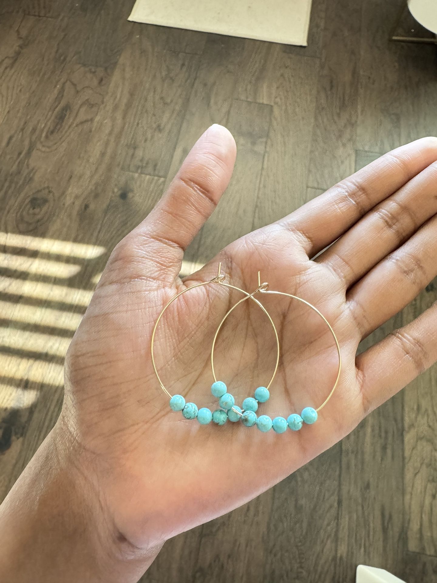 Turquoise earrings, Gold Plated Hoops, Handmade Jewelry 