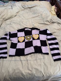 The Ragged Priest Buddy Hearts Checkerboard Sweater – Size S