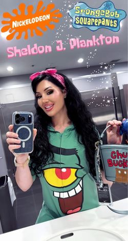 SpongeBob Square Pants Halloween Costume - Plankton suit + Green Wig + Purse