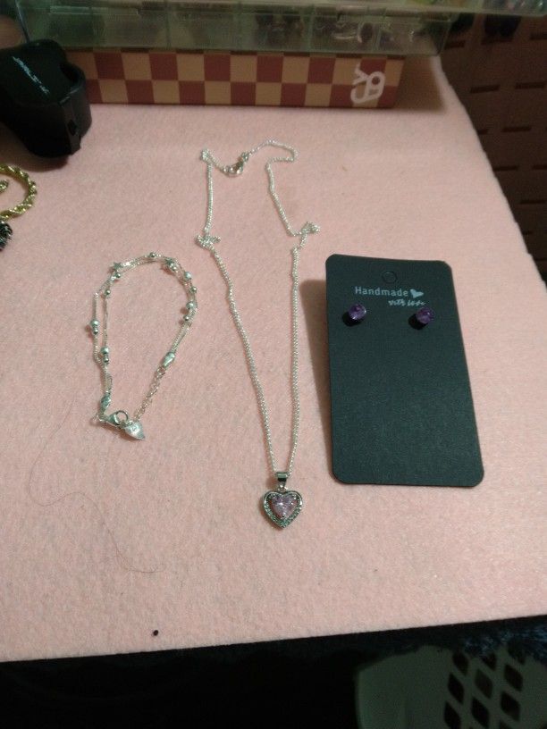Sterling Silver Necklace With Earrings And Bracelet Sterling Silver