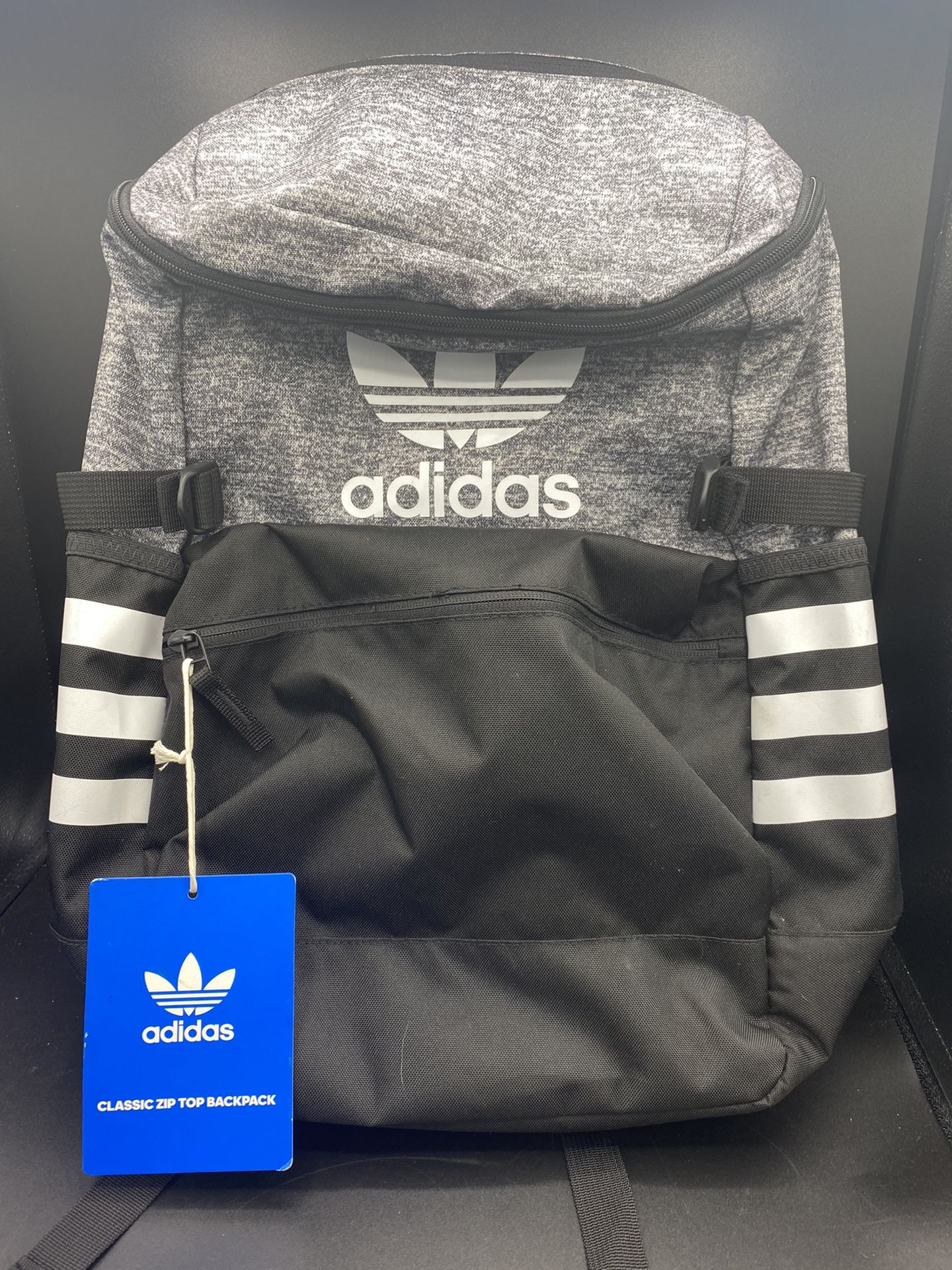 Brand New Adidas Original Classic Zip Top Backpack  Onix Jersey  Black 141349C