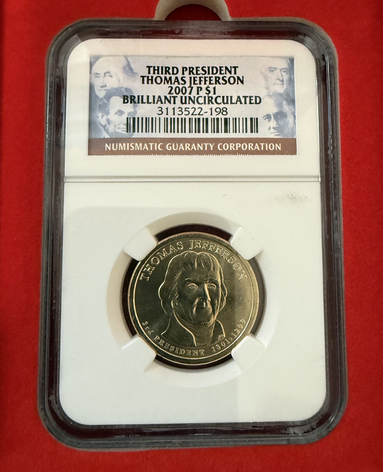2007-P NGC Brilliant UNC Thomas Jefferson Presidential Dollar $1