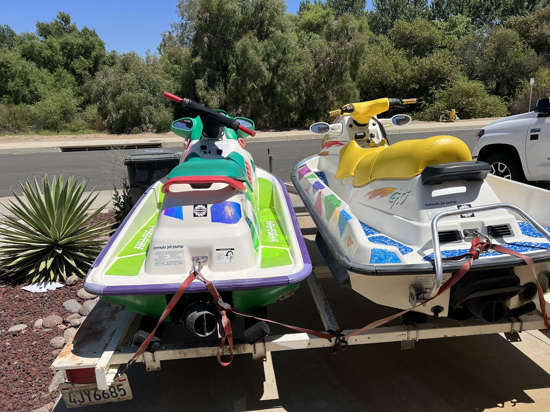 3 Seadoo Jetski With Trailer & Wood Cart For Sale