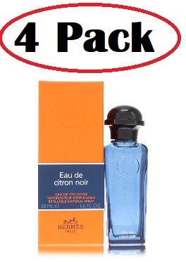 4 Pack of Eau De Citron Noir by Hermes Eau De Cologne Refillable Spray 1.6 oz
