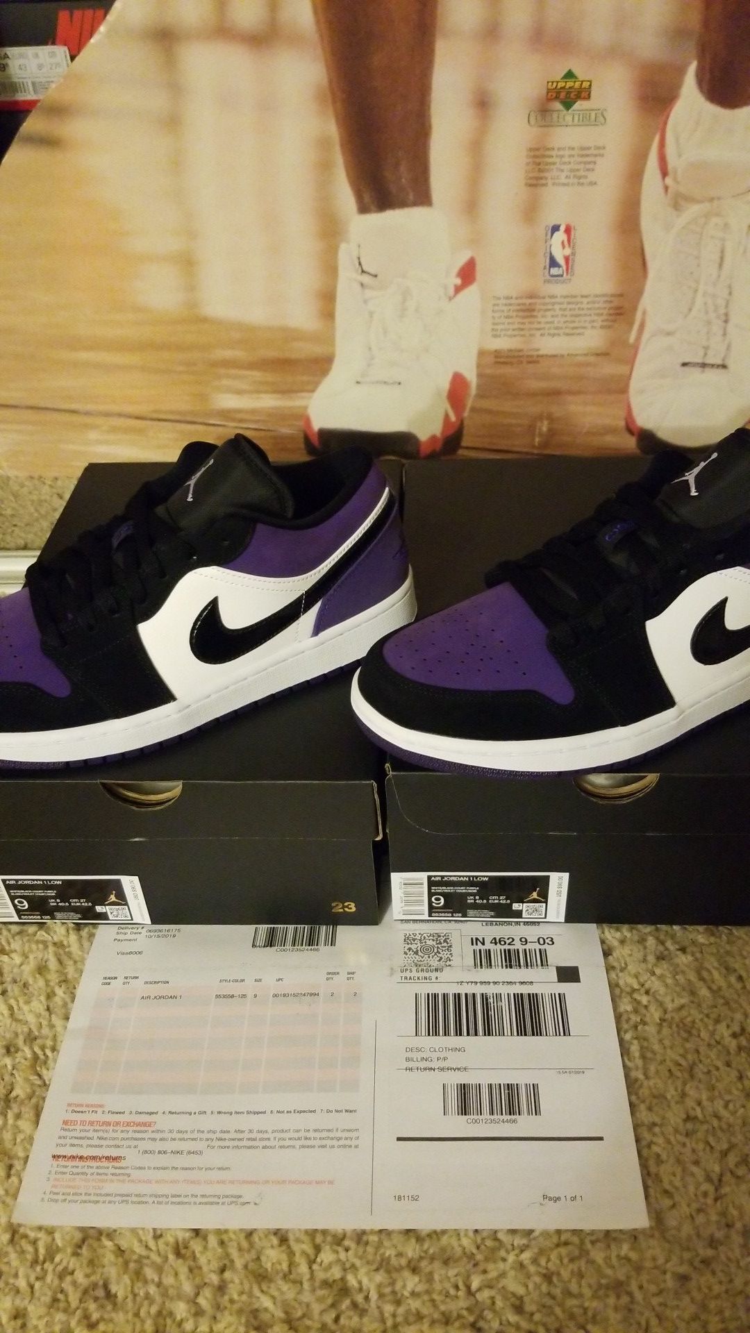 Jordan 1 court purple size 9