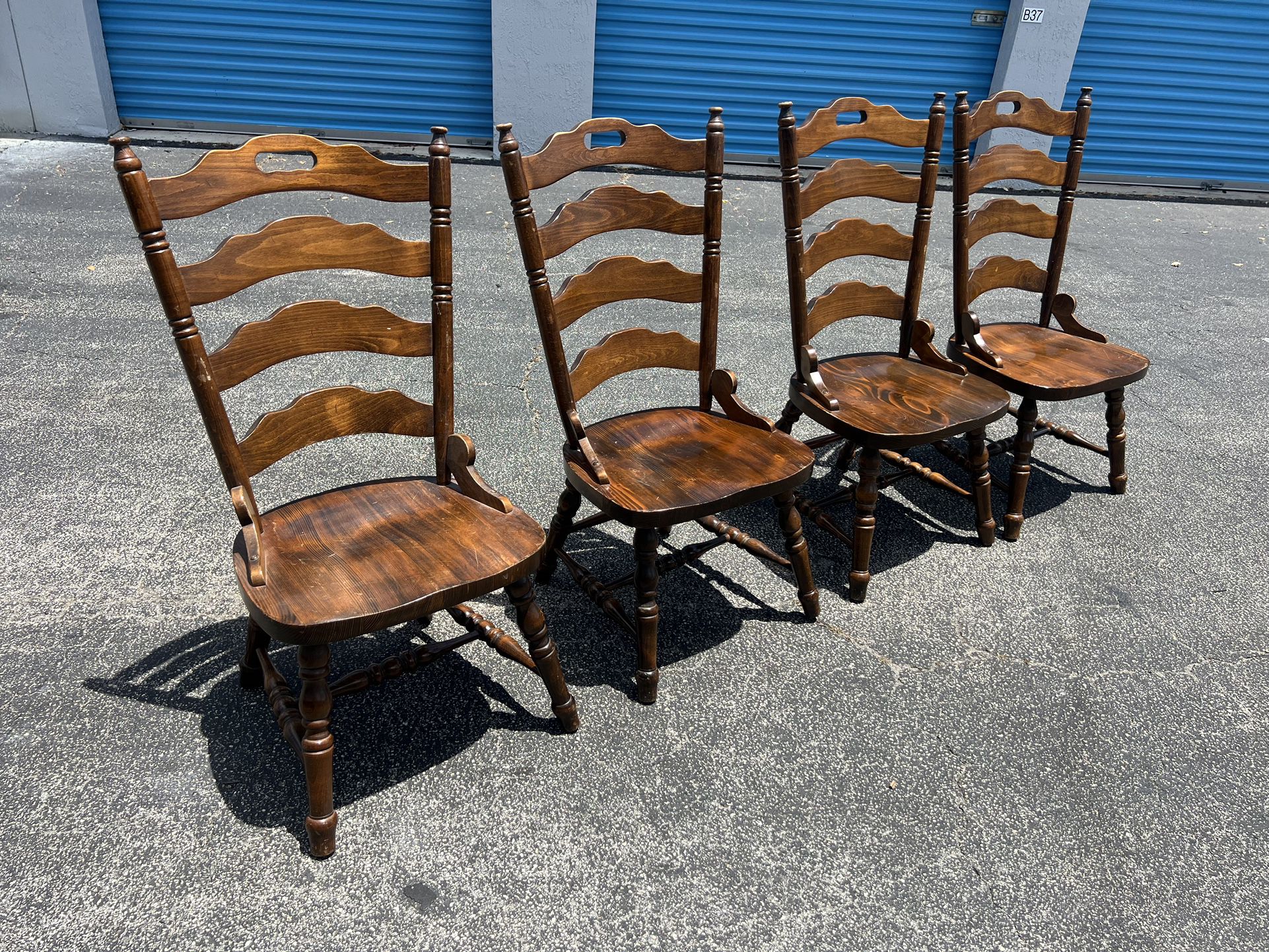 $100 for all 4! 4 RusticFarmhouse WoodenLadder BackChairs! Good condition!  21x29x44in SeatHeight 17in