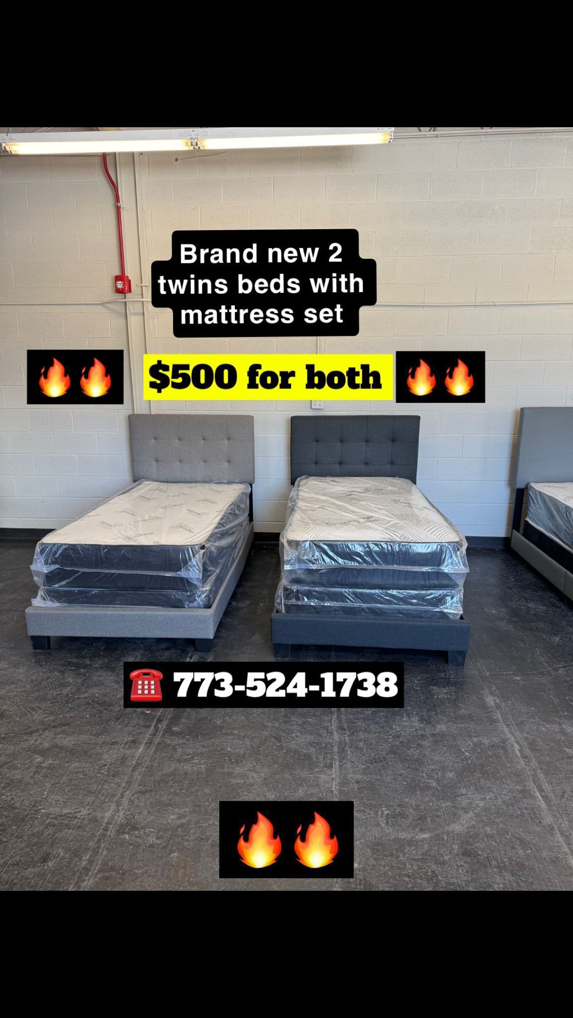 2 Twins Beds Frame Headboard With Mattress Sets $500 Only For Both