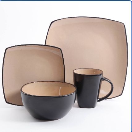 Gibson Soho Lounge Square 16-Piece Dinnerware Set - Taupe
