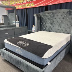 Gray Microfiber Bedroom Set 5pc Brand New For Sale ( Furniture Assembly) FREE NIGHTSTAND