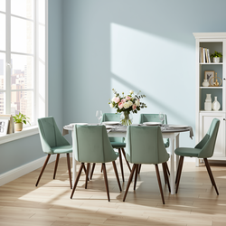 Homy Casa STOGER 7PC Modern Scandinavian Dining Set 61"/74.8" Extendable Oval Table with 6 Smeg Sonoma Velvet Chairs Open Box