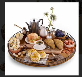 Round Wood and Metal Serving Tray