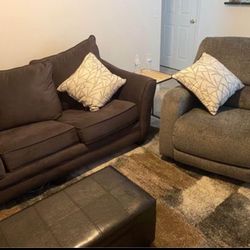 Pull Out Couch, Reclining Lounge Chair, & Ottoman w/ Storage 