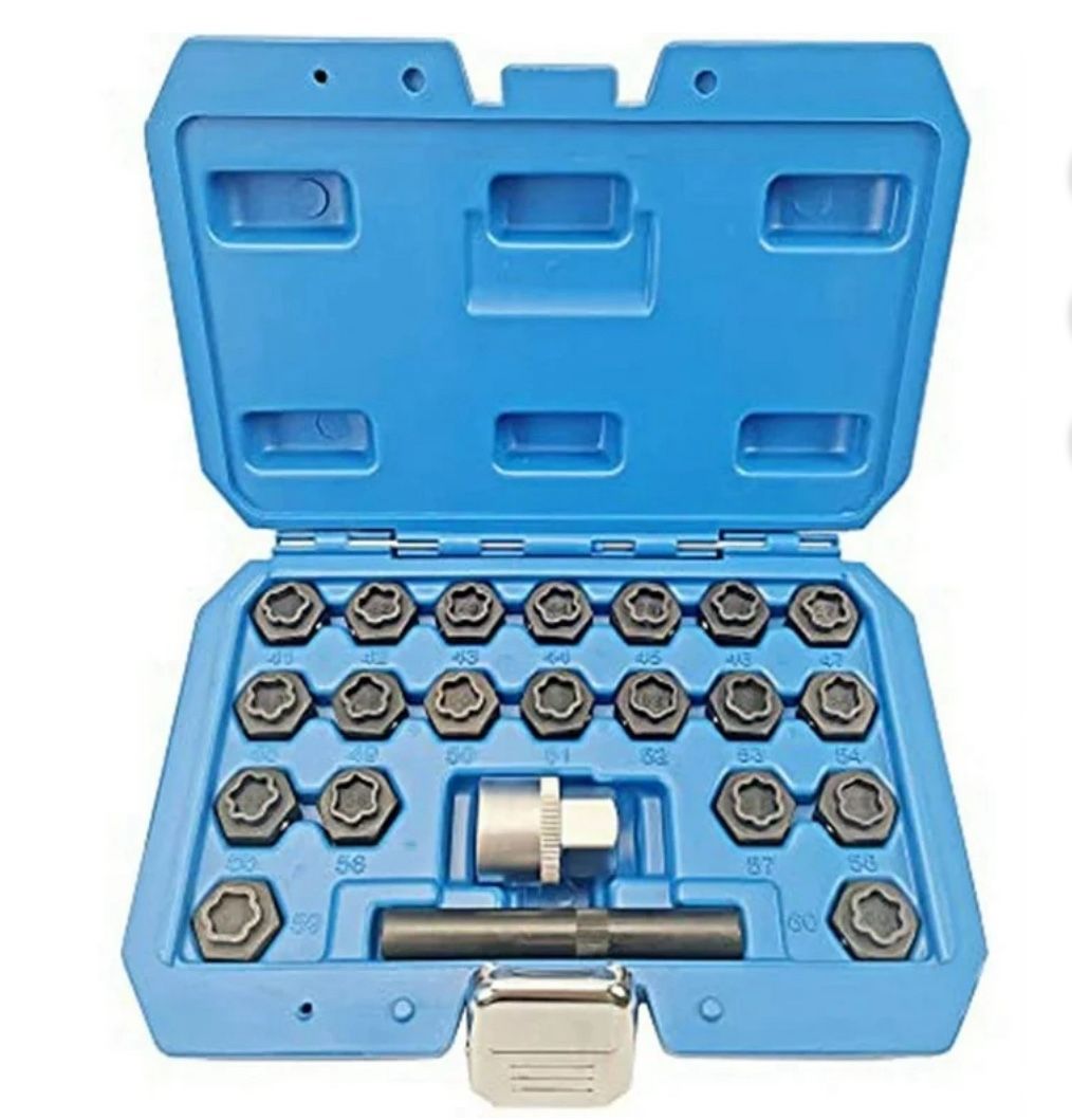 22PCS Wheel Locking Nut Key Kit, Wheel Lock Nut Socket Adapter Set, Wheel Anti-Theft Lug Nut Removal Tool
