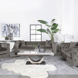 Phoebe 3-piece Tufted Tuxedo Arms Living Room Set Urban Bronze.   delivery included   