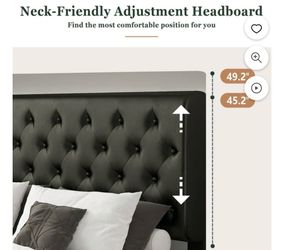 Amolife (4.4) 224 Amolife Queen Faux Leather Upholstered Platform Bed Frame with Adjustable Headboard, Diamond Button Tufted Style, Black