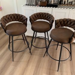 28 '' 360° Swivel Barstools Counter Bar Stools Set of 3. Dark Brown