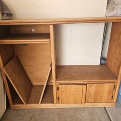 Sturdy Oak-Look Entertainment Center / TV Stand - Shelves & Storage
