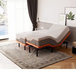 Split King Adjustable Bed + 14” Hybrid Mattress – Massage, Zero Gravity + FREE Bedding