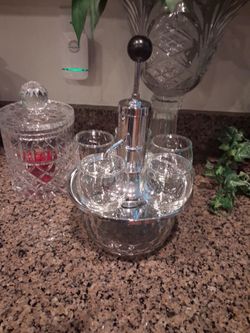 Antique liquor dispenser , crystal silver , perfect , works great old