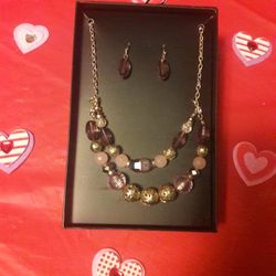 New Amethyst Necklace With Earrings. $10