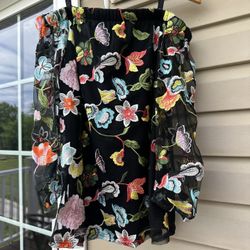 Beautiful Black INC Blouse with straps. Multi-color Embroidery on Mesh. NWOT